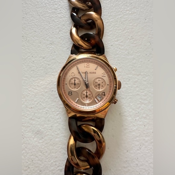 Michael Kors Runway Rose Gold Dial Two Tone Steel Strap Watch for Women … - Picture 3 of 6